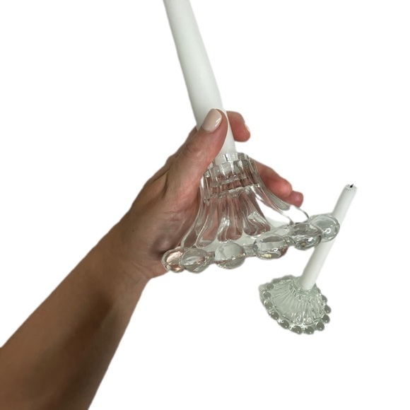 Set Of Vintage Clear Glass Round Ball Edge Home Decor Candlestick Holders - Picture 5 of 6